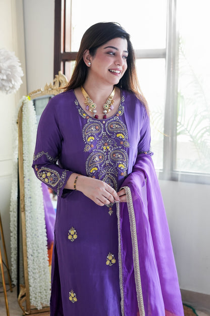 Zareef Purple Embriodered Suit Set