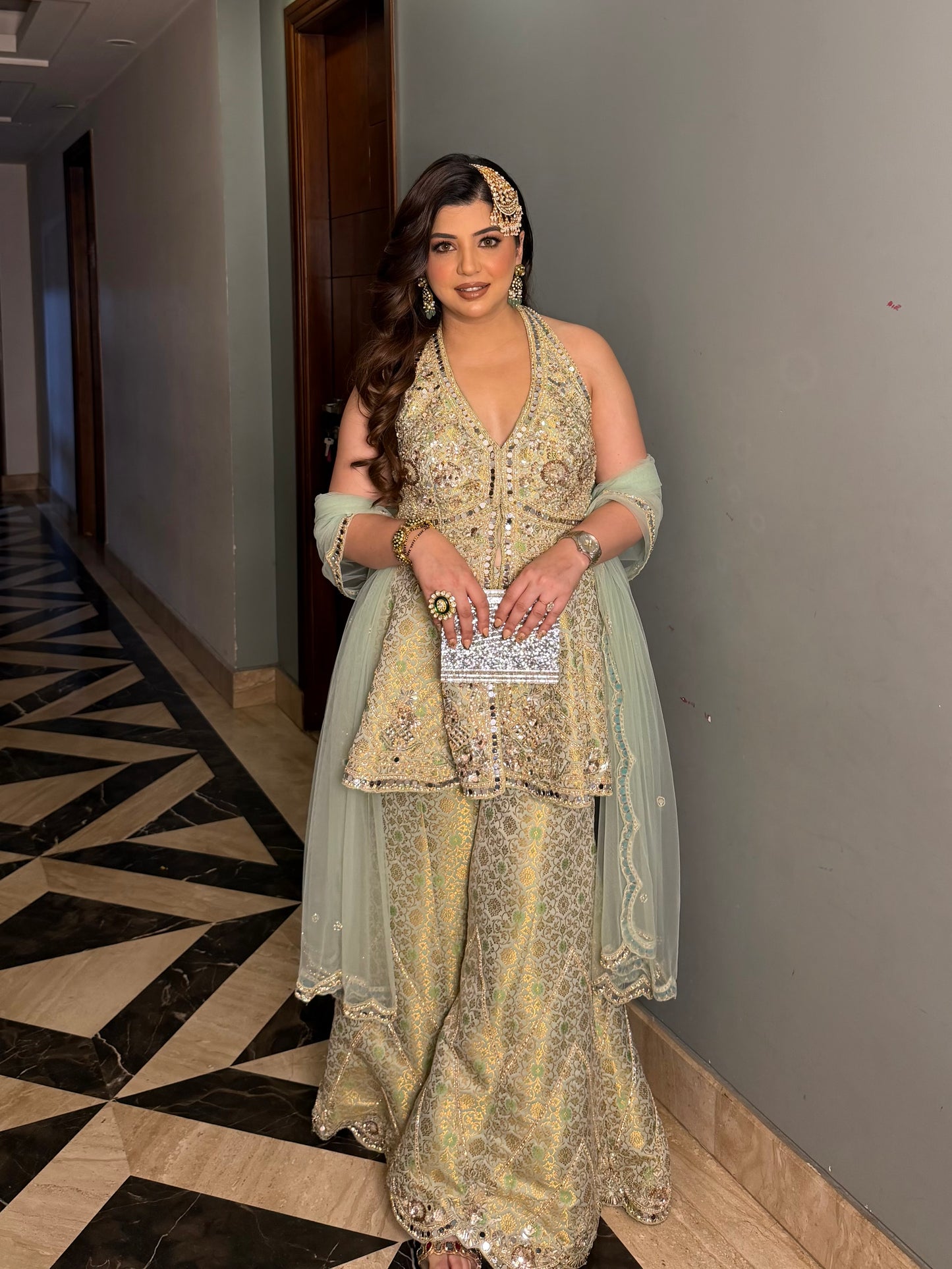 Hiral Mirror Work Halter Neck Suit