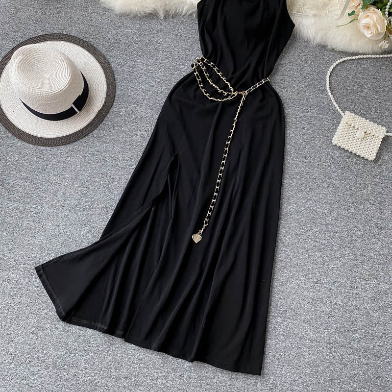 Mickie Backless Black Dress With Chain