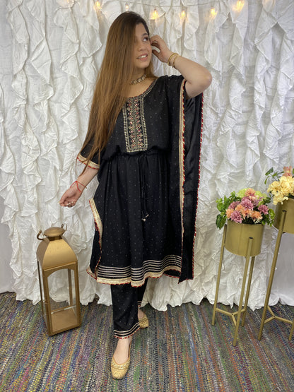 Black Embriodered Kaftan Set