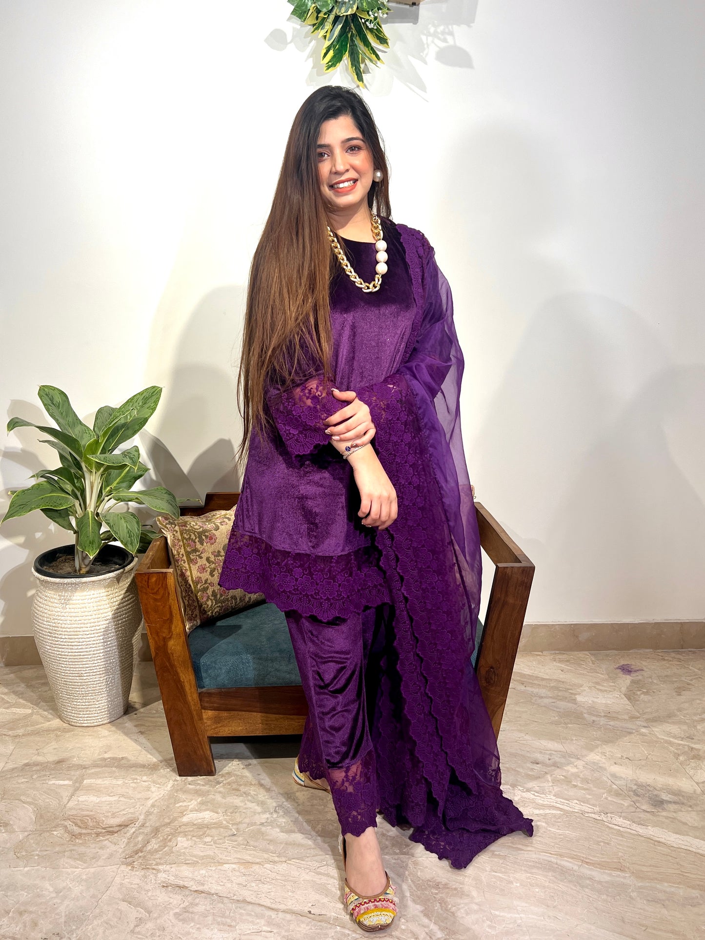 Siffat Purple Velvet Suit