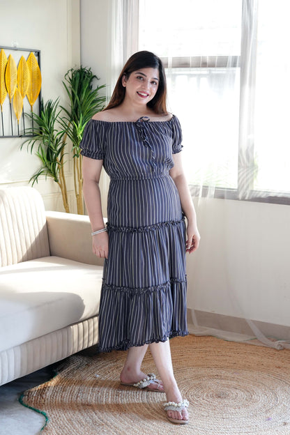 Annie Off Shoulder Striped Maxi Dress