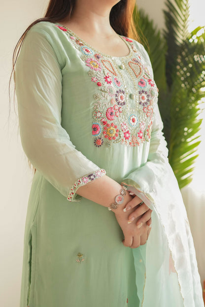 Neena Green Embroidered Suit Set