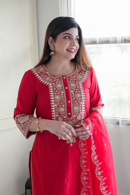 Rabia Red Gotta Detailing Suit Set