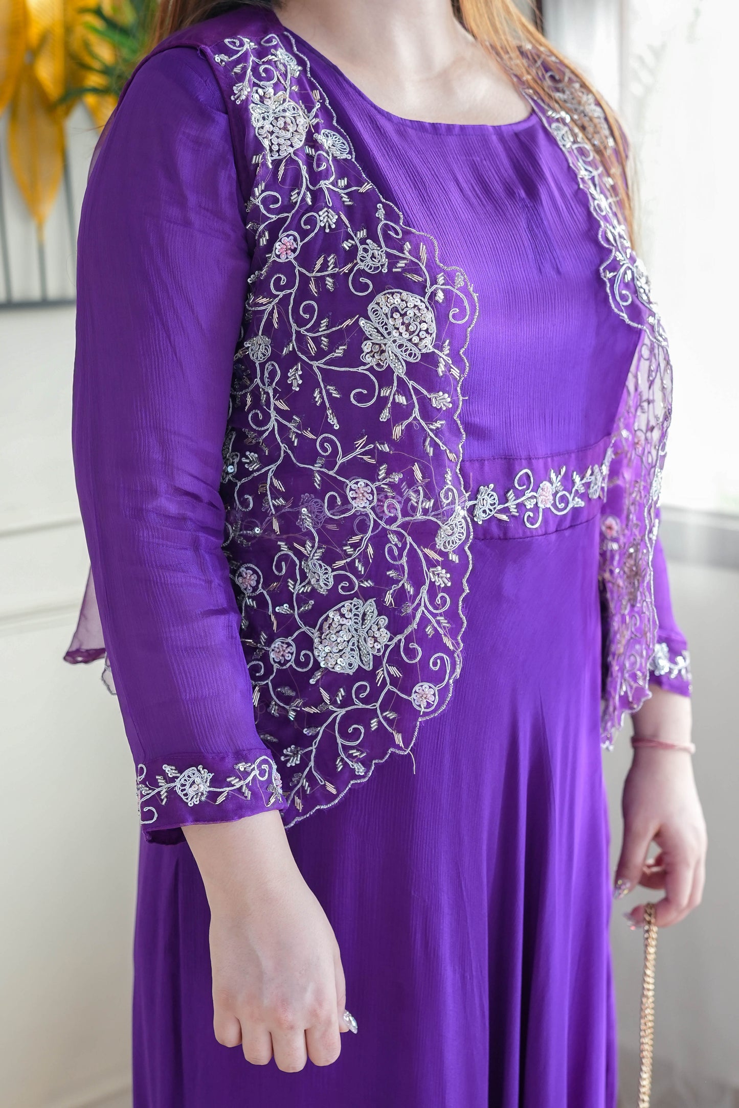 Nain Purple Maxi With Embroidered Cape