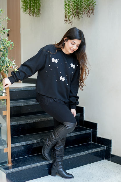 Butterfly Crystal Embellished Sweatshirt