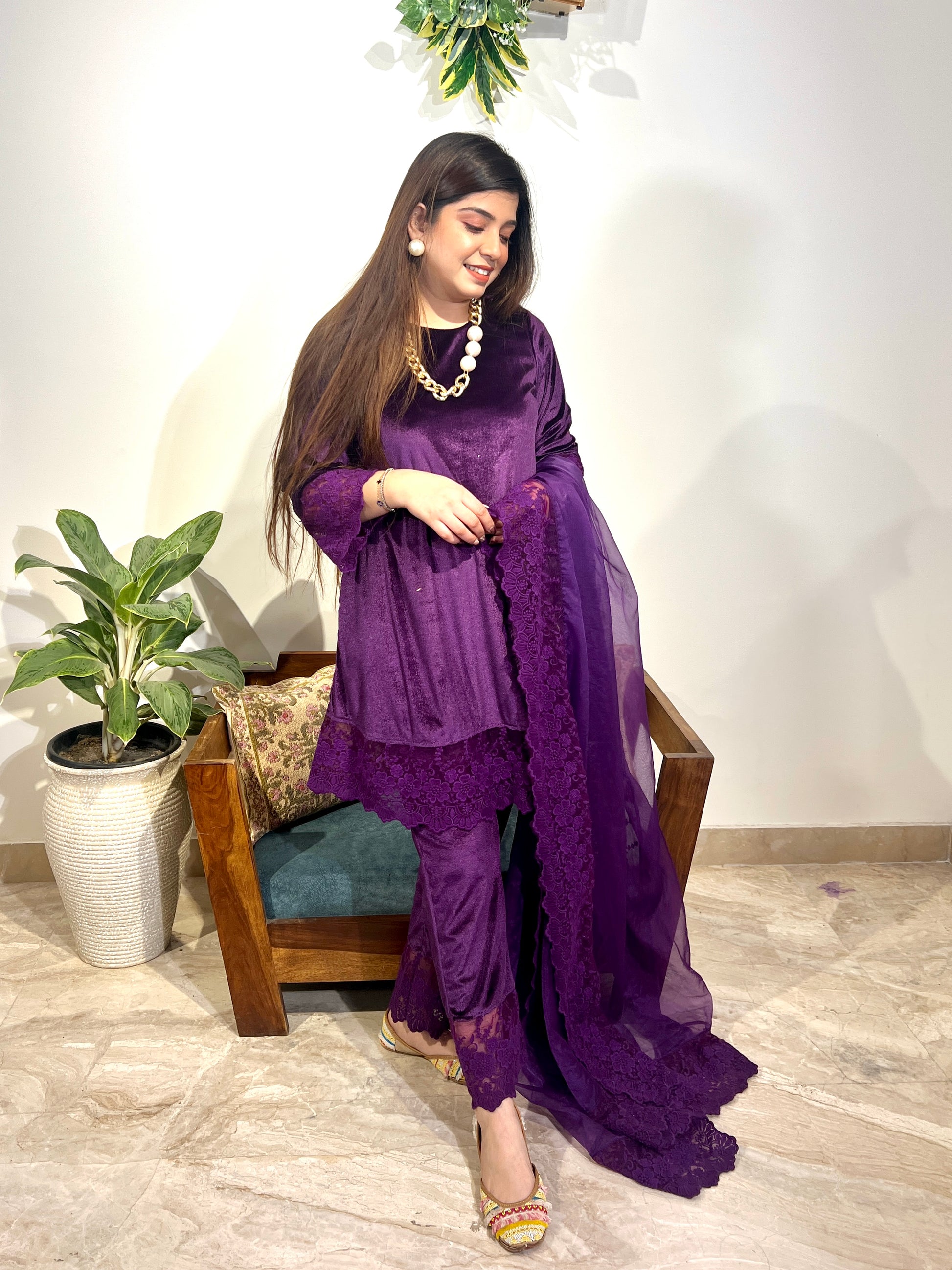 Siffat Purple Velvet Suit