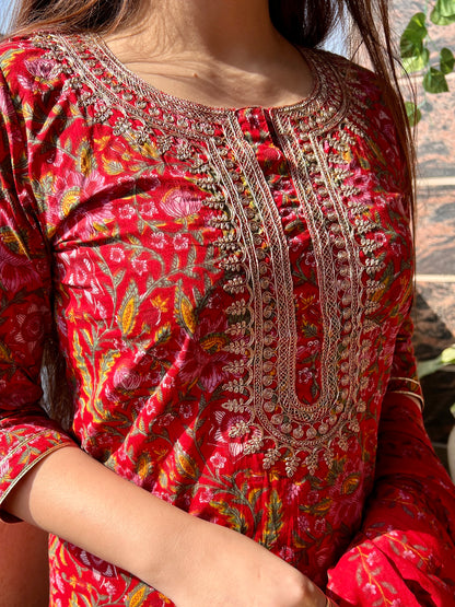 Meher Red Printed Suit Set