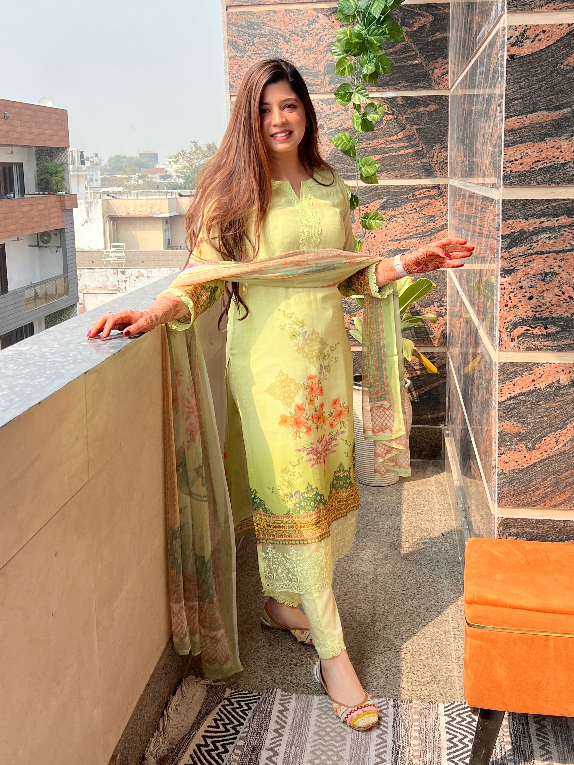 Nari Green Printed Suit Set