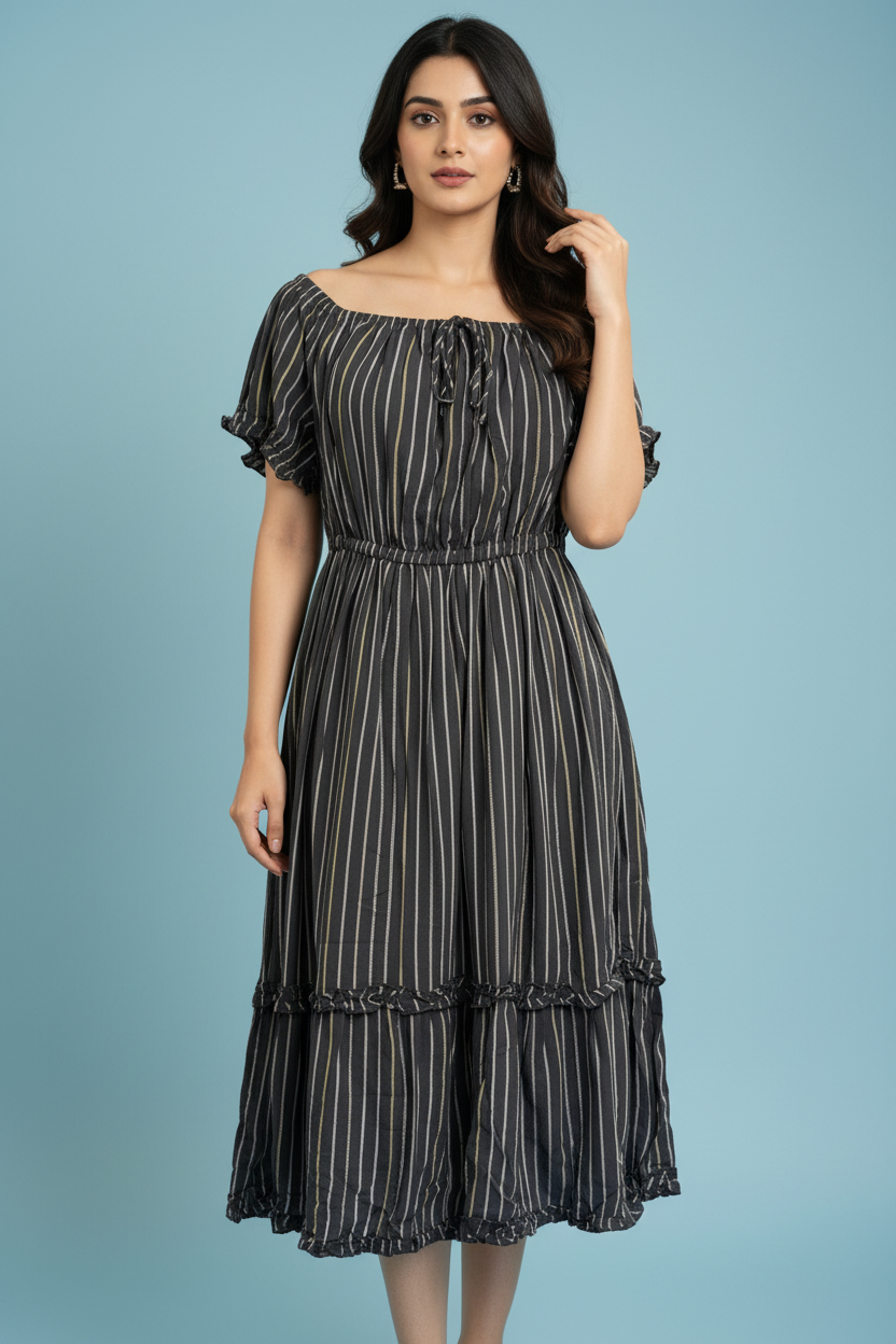 Striped Off Shoulder Dress
