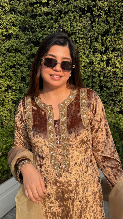 Meherban Golden Velvet Suit