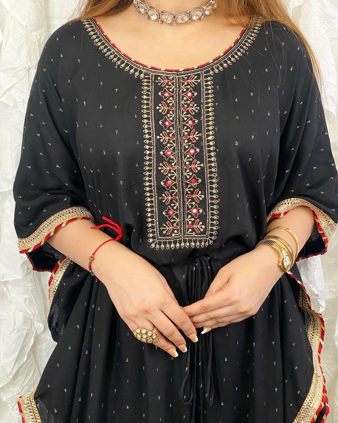 Black Embriodered Kaftan Set