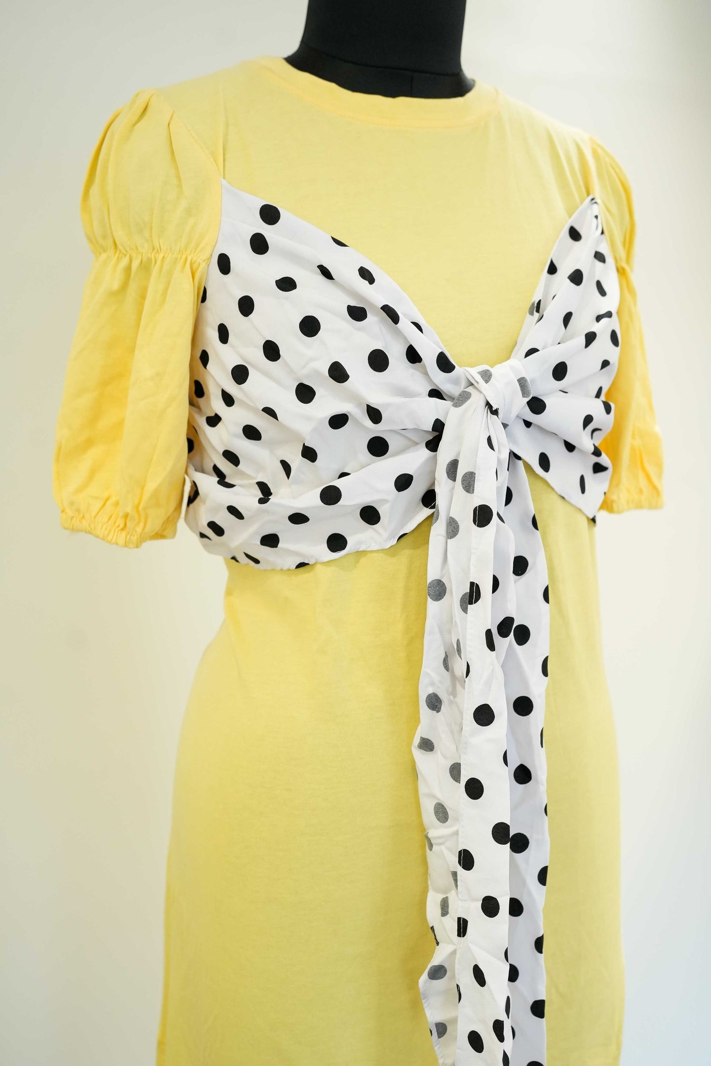 Polka Dot Front Bow Yellow Dress