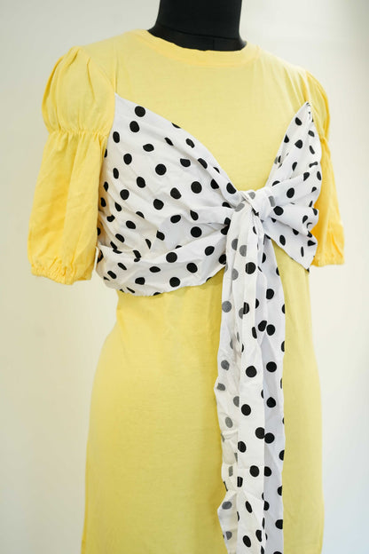 Polka Dot Front Bow Yellow Dress