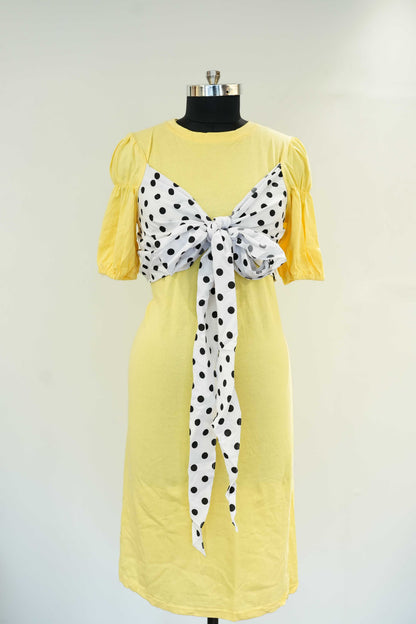 Polka Dot Front Bow Yellow Dress
