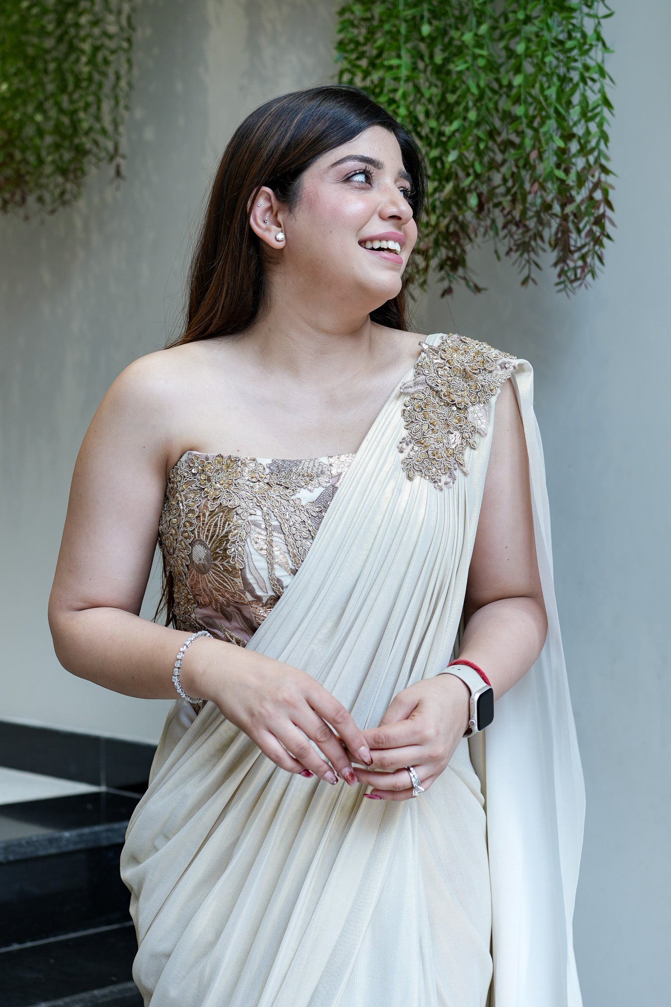 Kamra Champagne Cordset Drape Saree