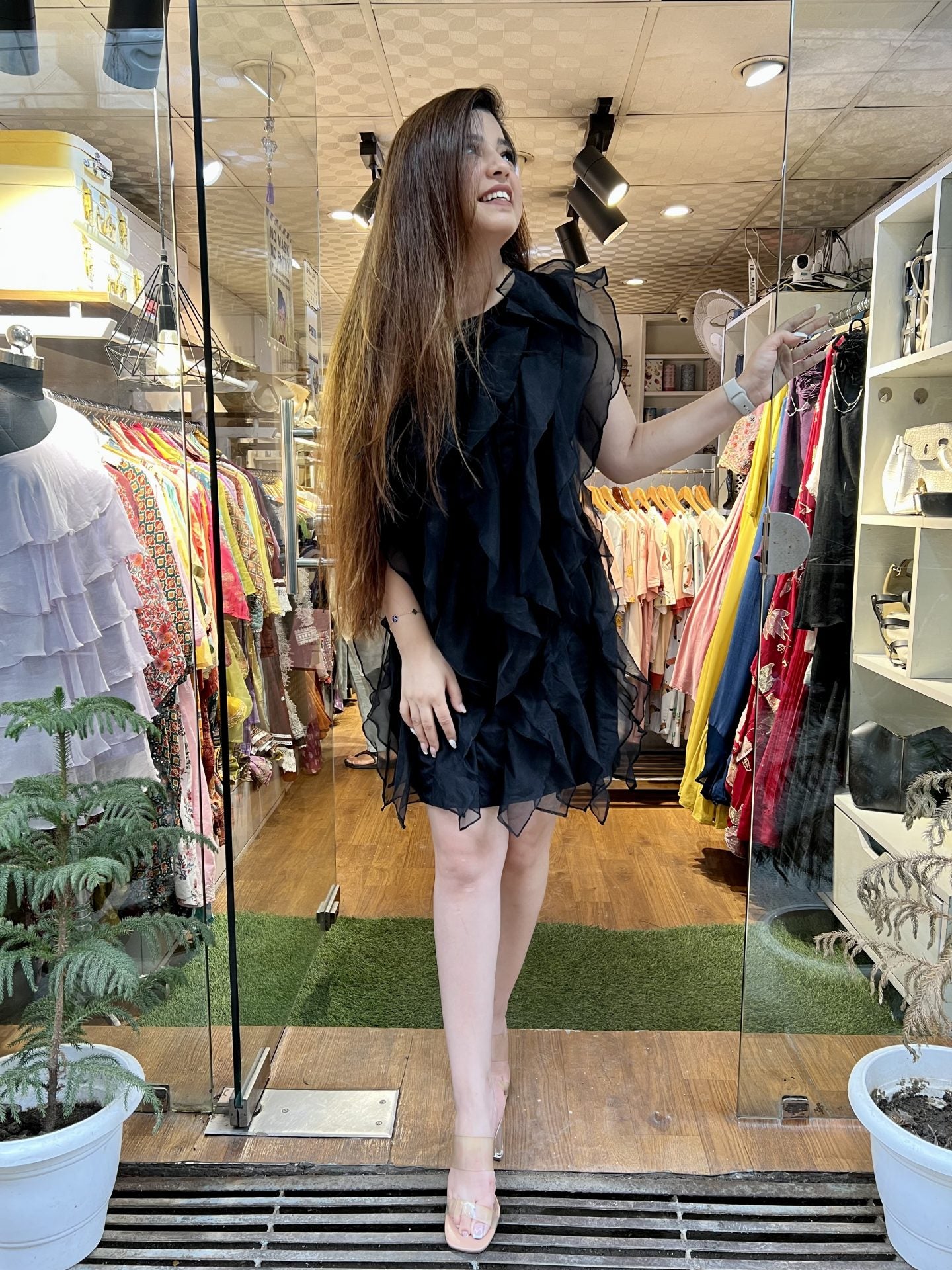 Black Organza Frill Dress