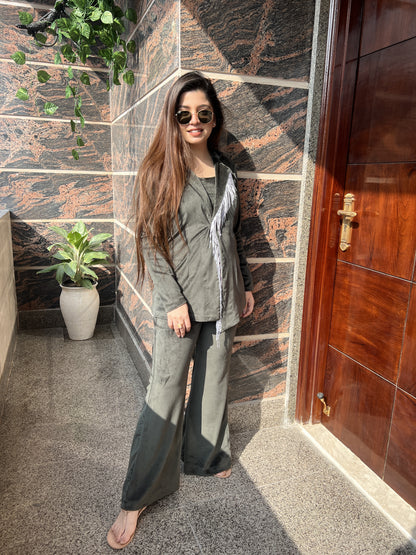 Renne Olive Velvet Three Piece Set