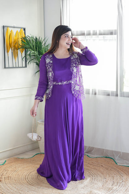 Nain Purple Maxi With Embroidered Cape