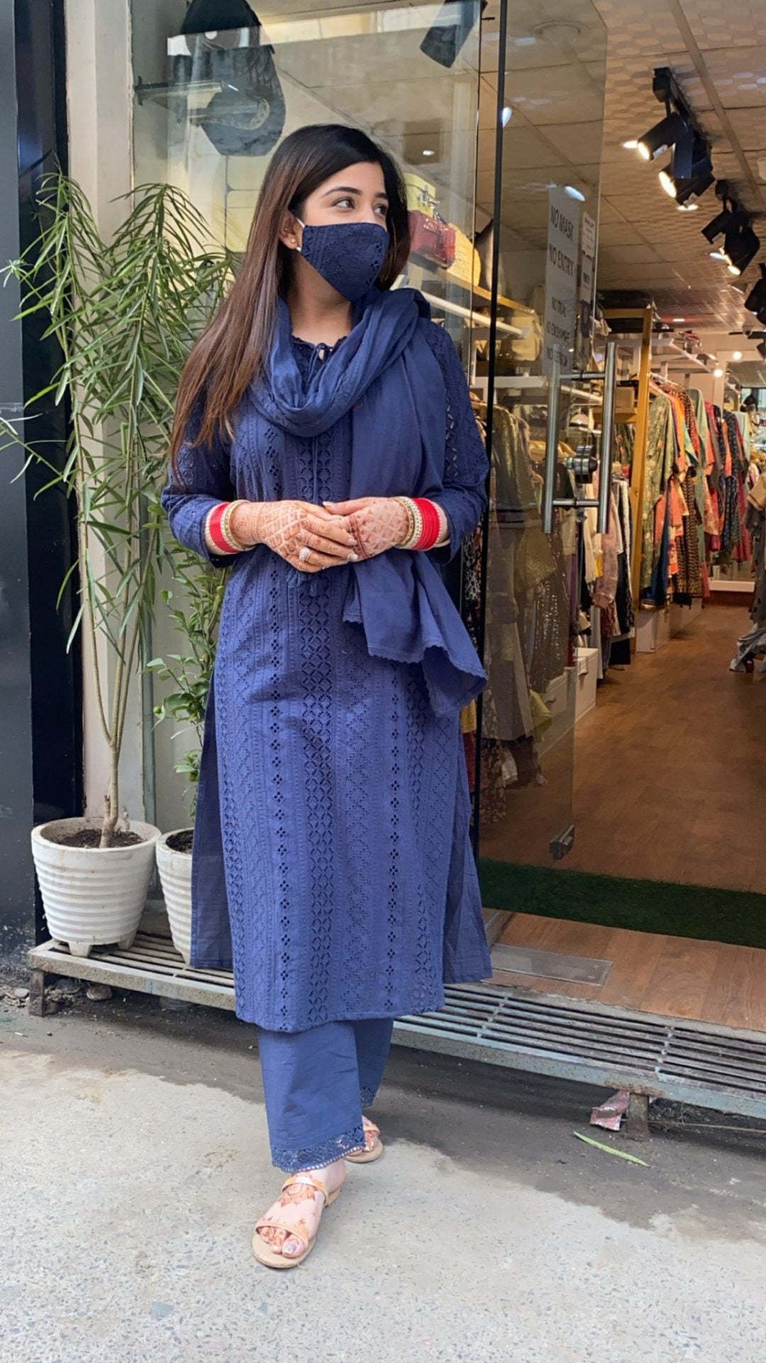 Blue Cutwork Suit Set