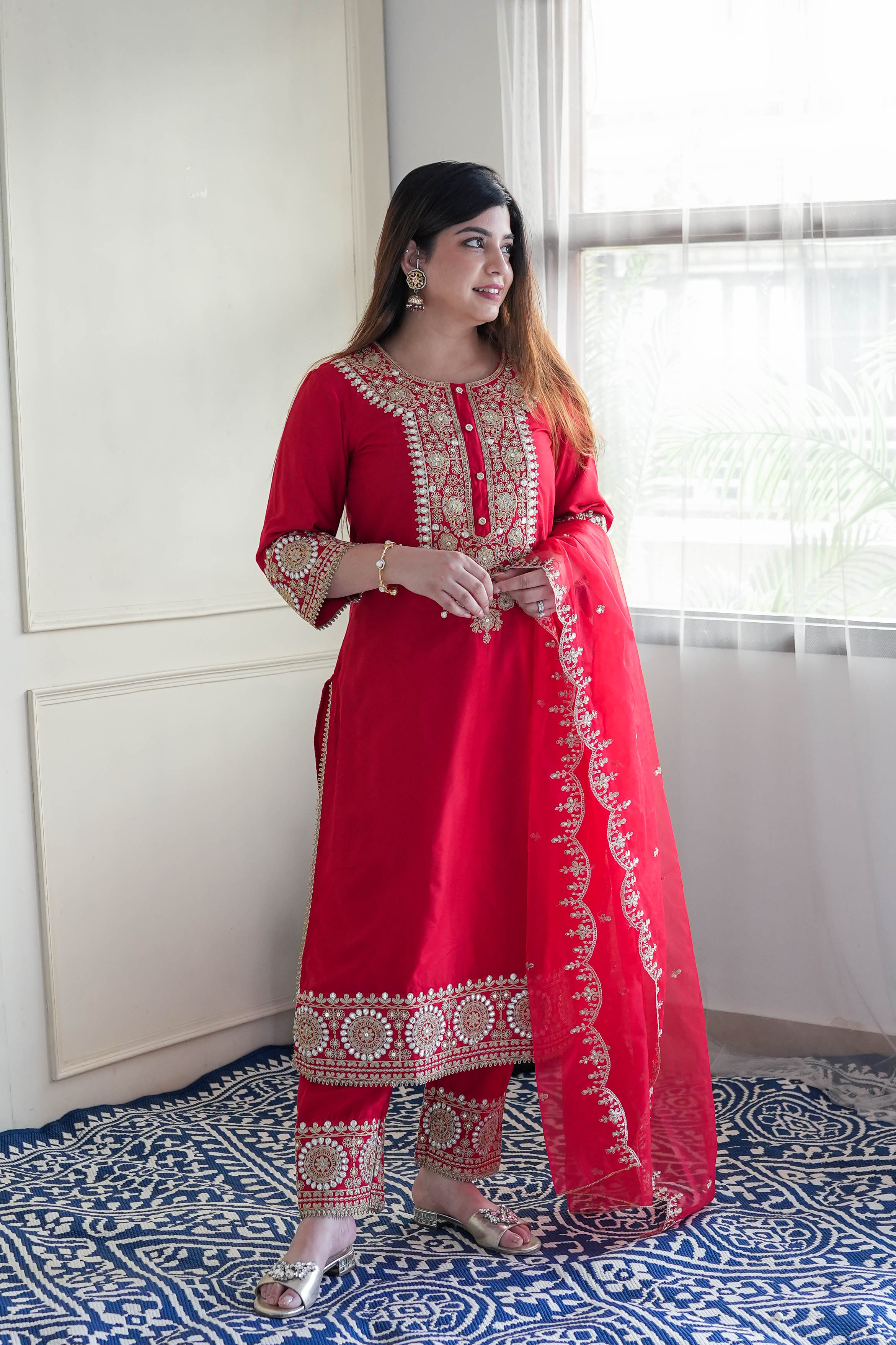 Rabia Red Gotta Detailing Suit Set