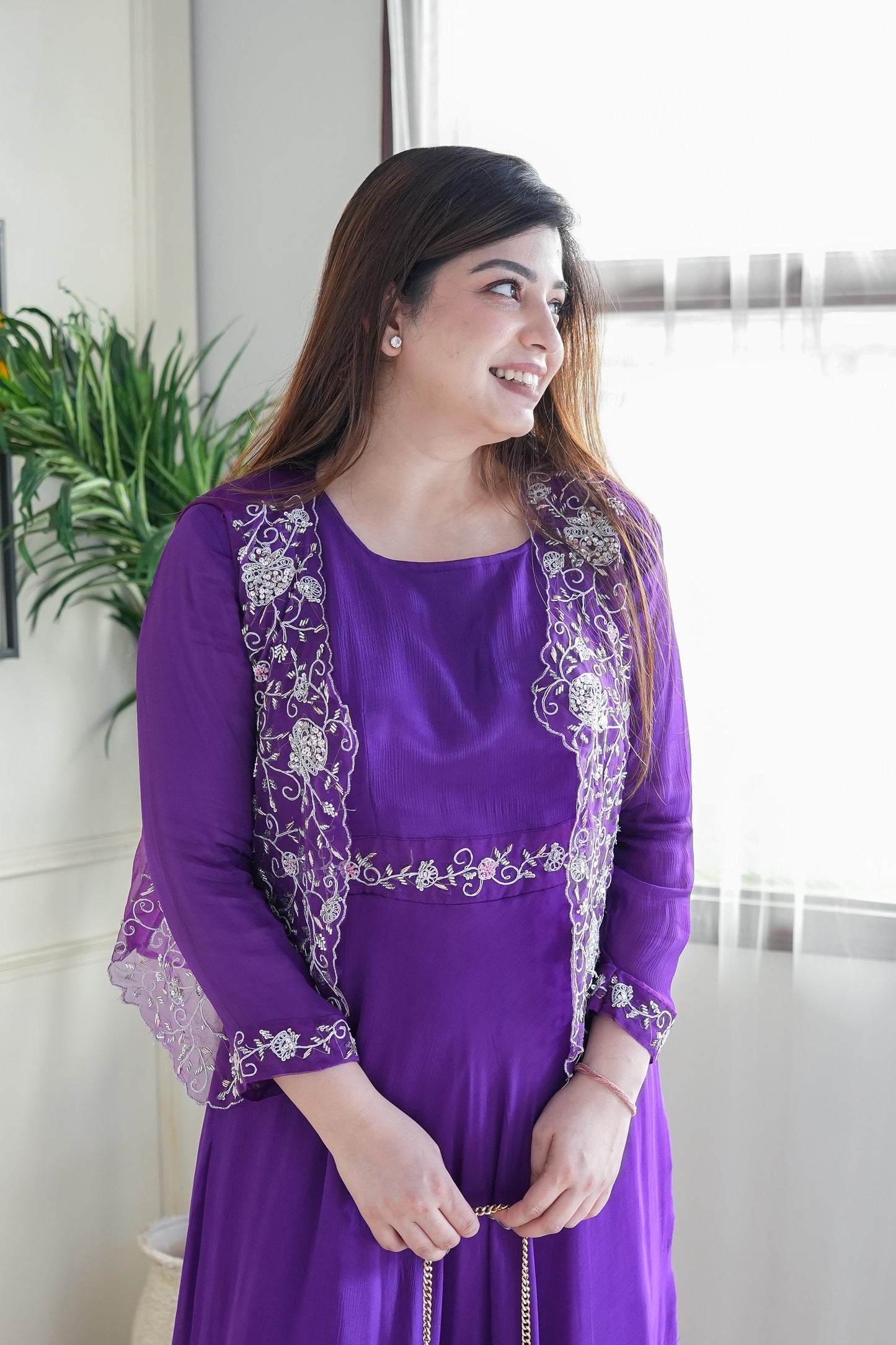 Nain Purple Maxi With Embroidered Cape