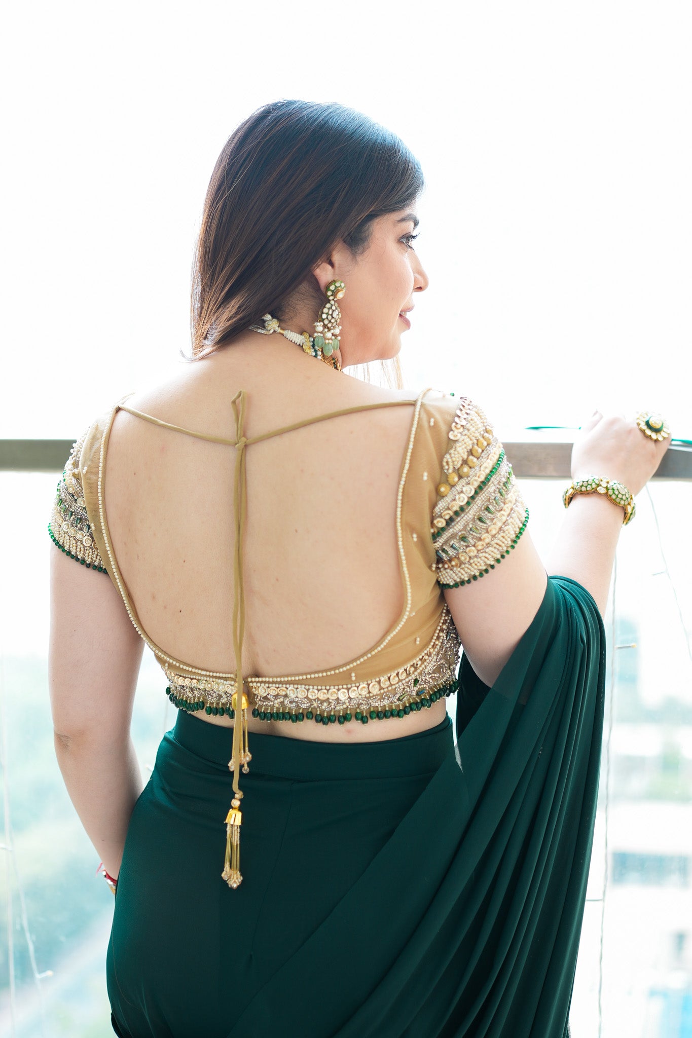 Raha Green Embroidered Drape Saree