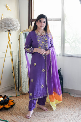 Zareef Purple Embriodered Suit Set