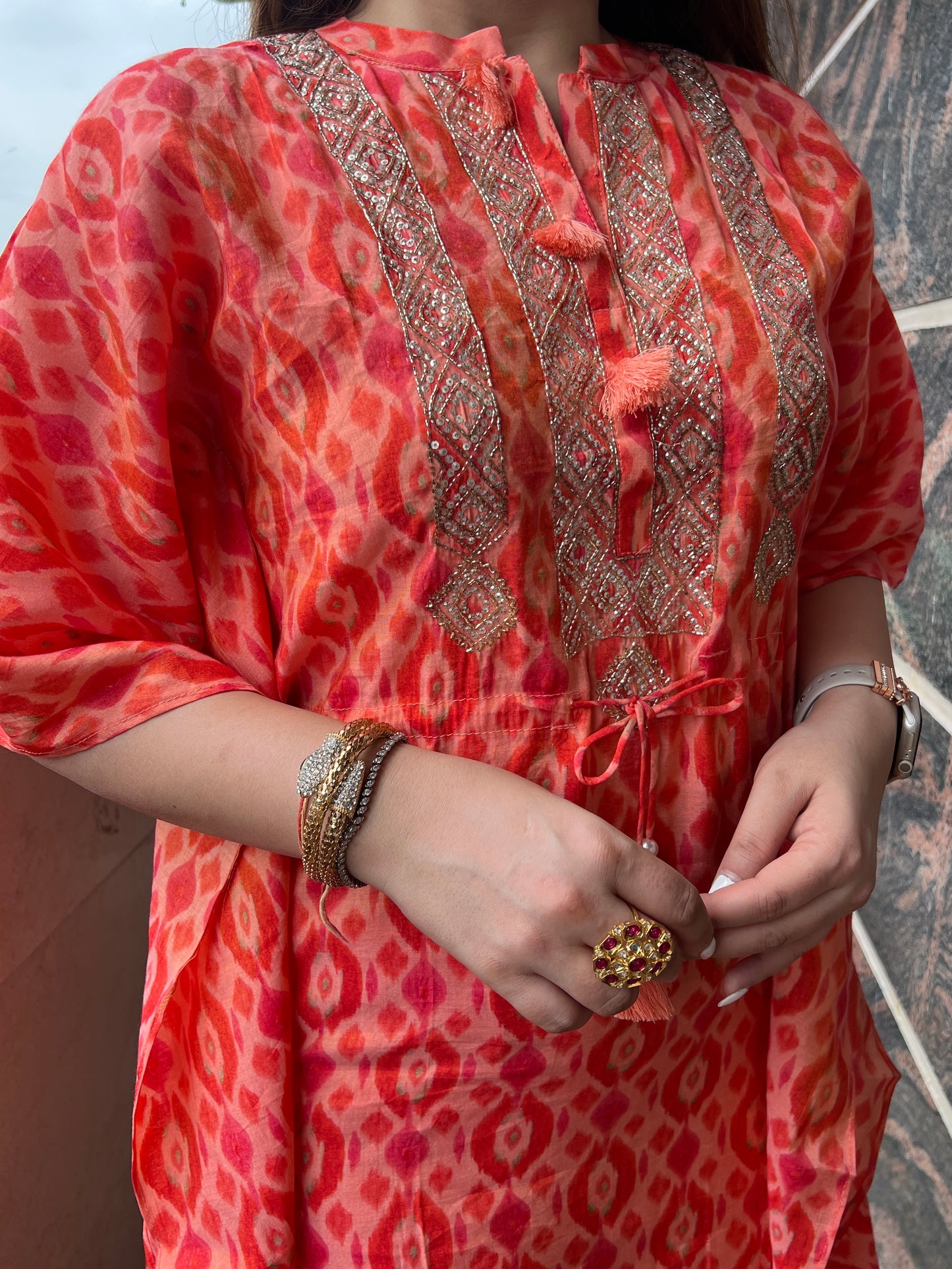 Naaz Shades Of Red Kaftan With Pants