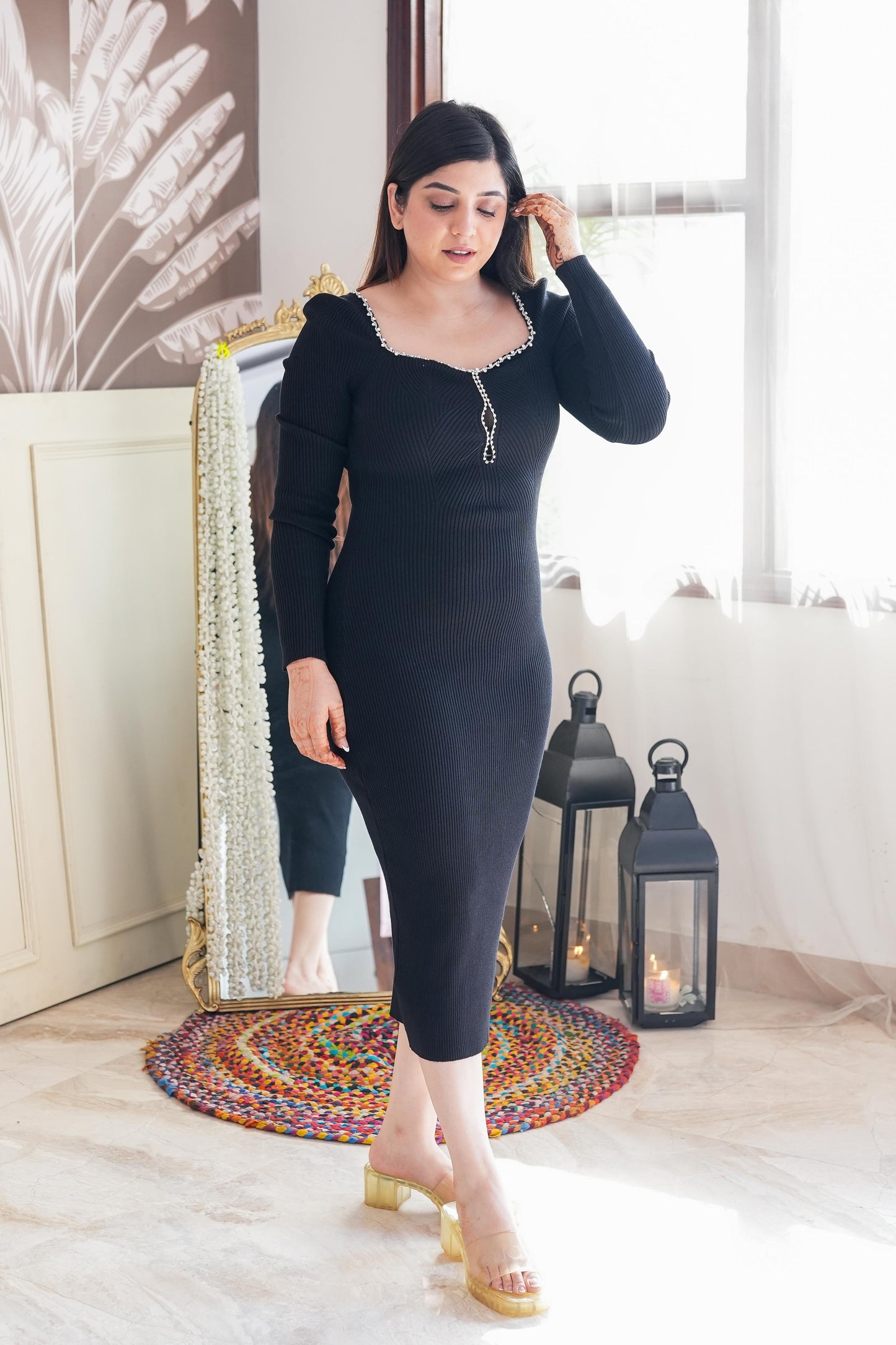 Bora Black Knitted Long Dress