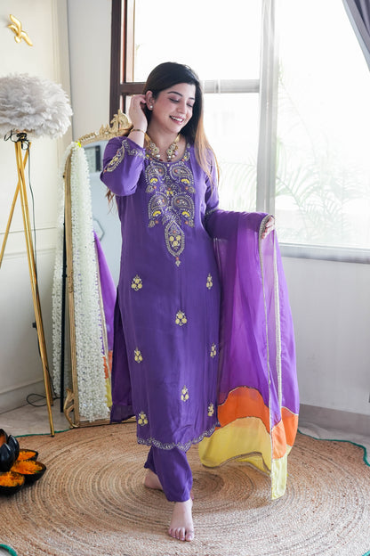 Zareef Purple Embriodered Suit Set