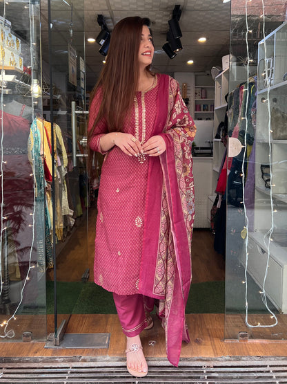 Simar Maroon Chanderi Printed Suit