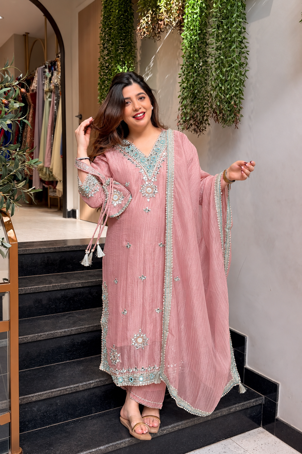 Disha Mirror Work Suit Set with Potli