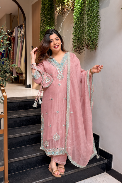 Disha Mirror Work Suit Set with Potli