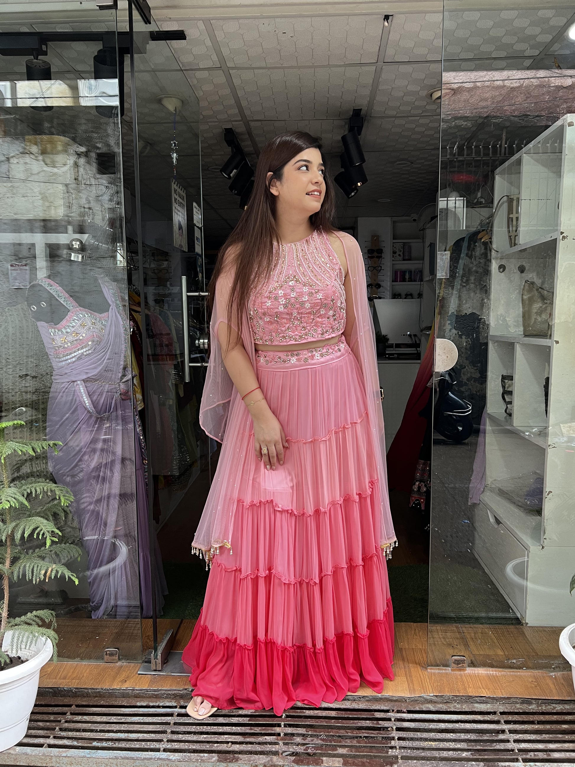 Shades Of Pink Lahenga With Cape