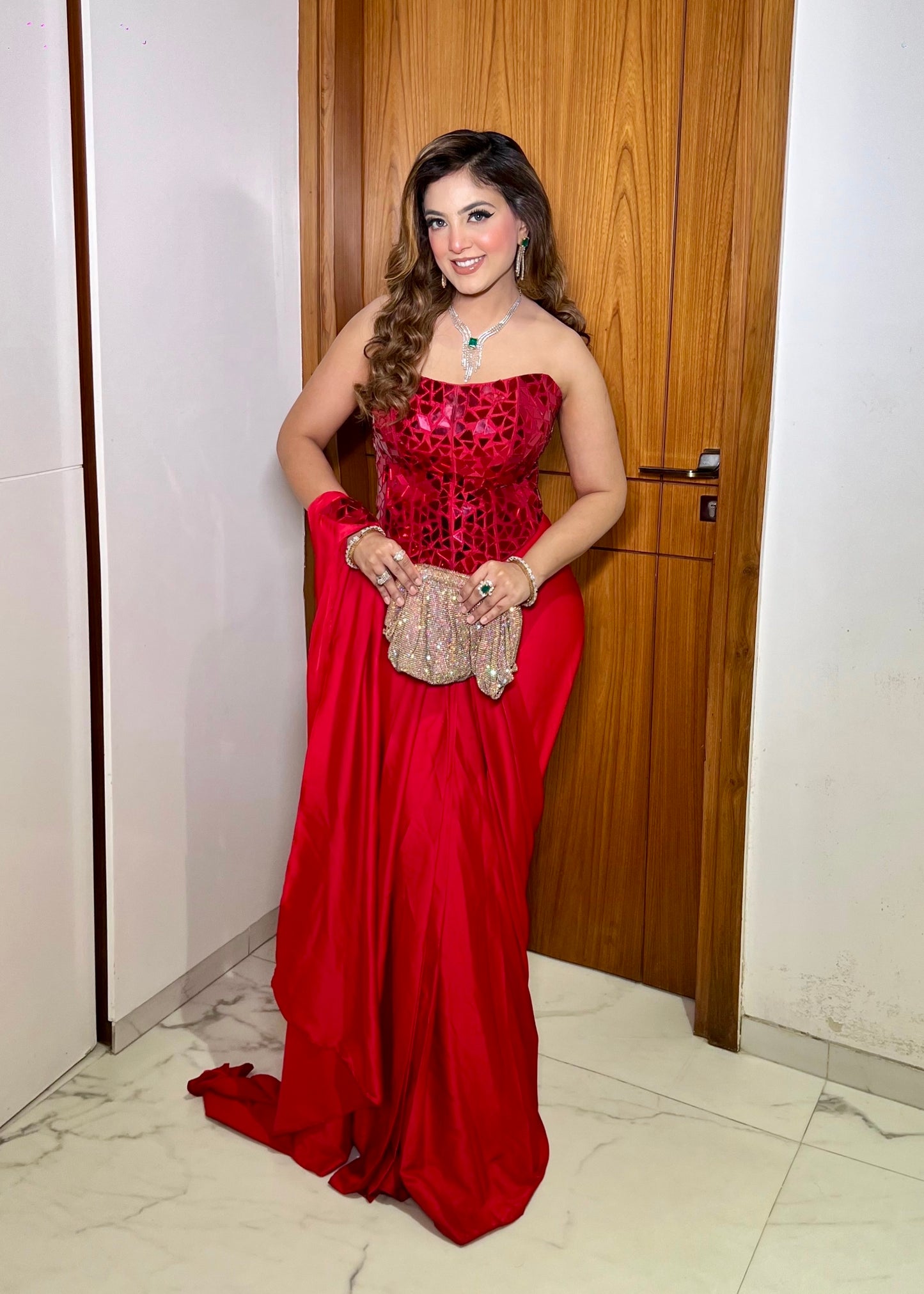 Gargi Red Corset Drape Saree