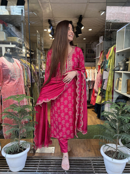 Meher Pink Printed Suit Set