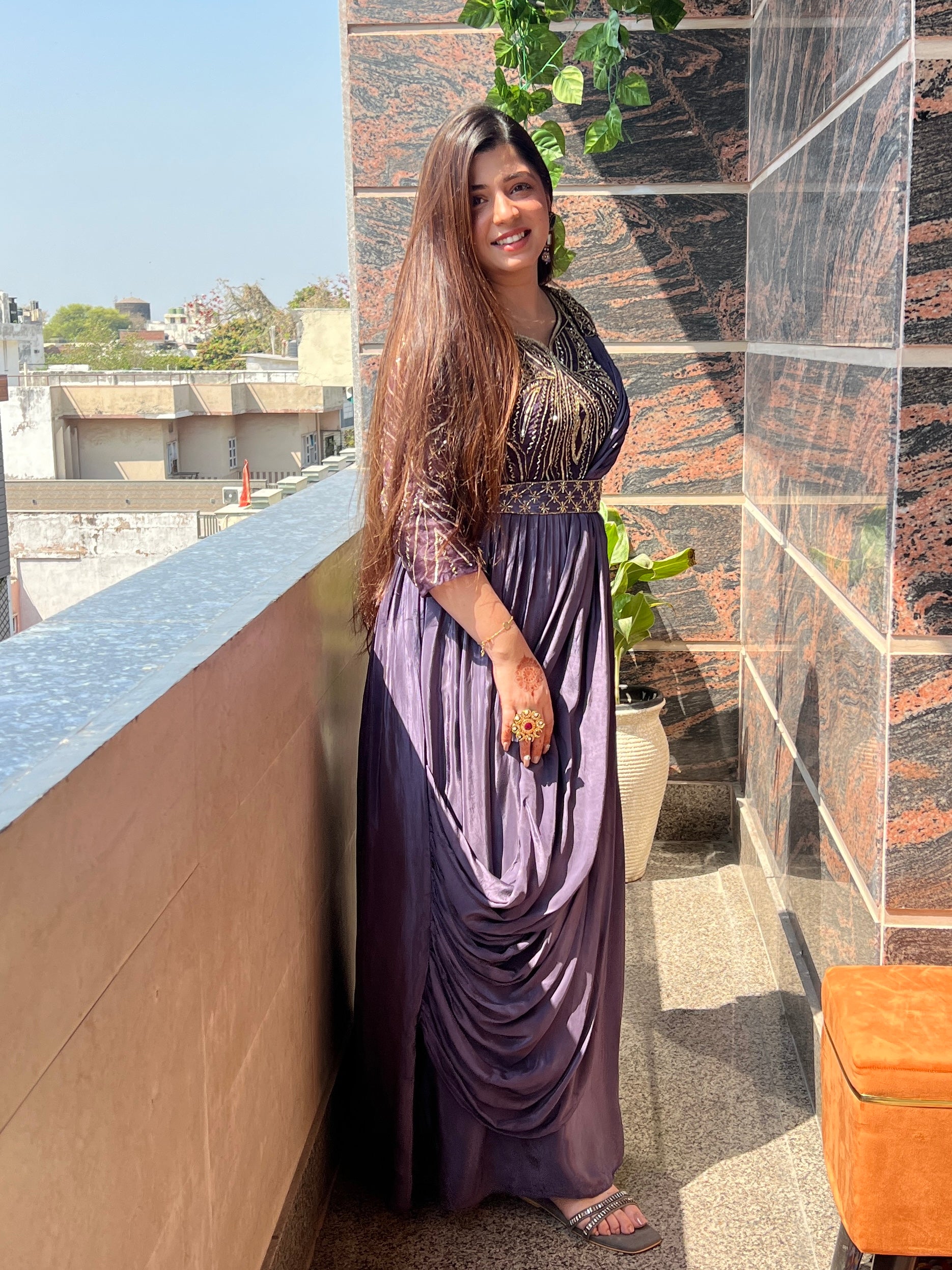 Vitra Purple Voluminous Maxi With Belt