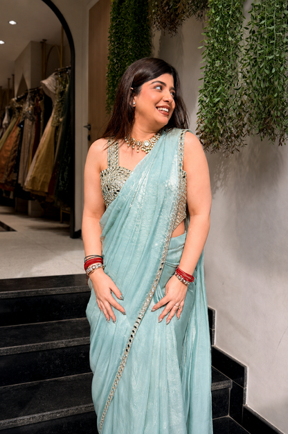 Ruvia Mirror Embroidered Drape Saree