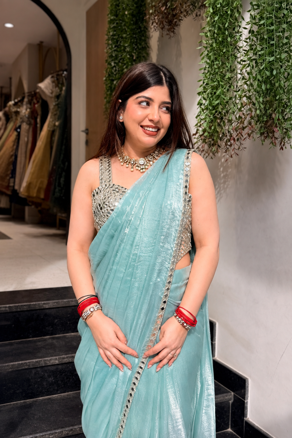 Ruvia Mirror Embroidered Drape Saree