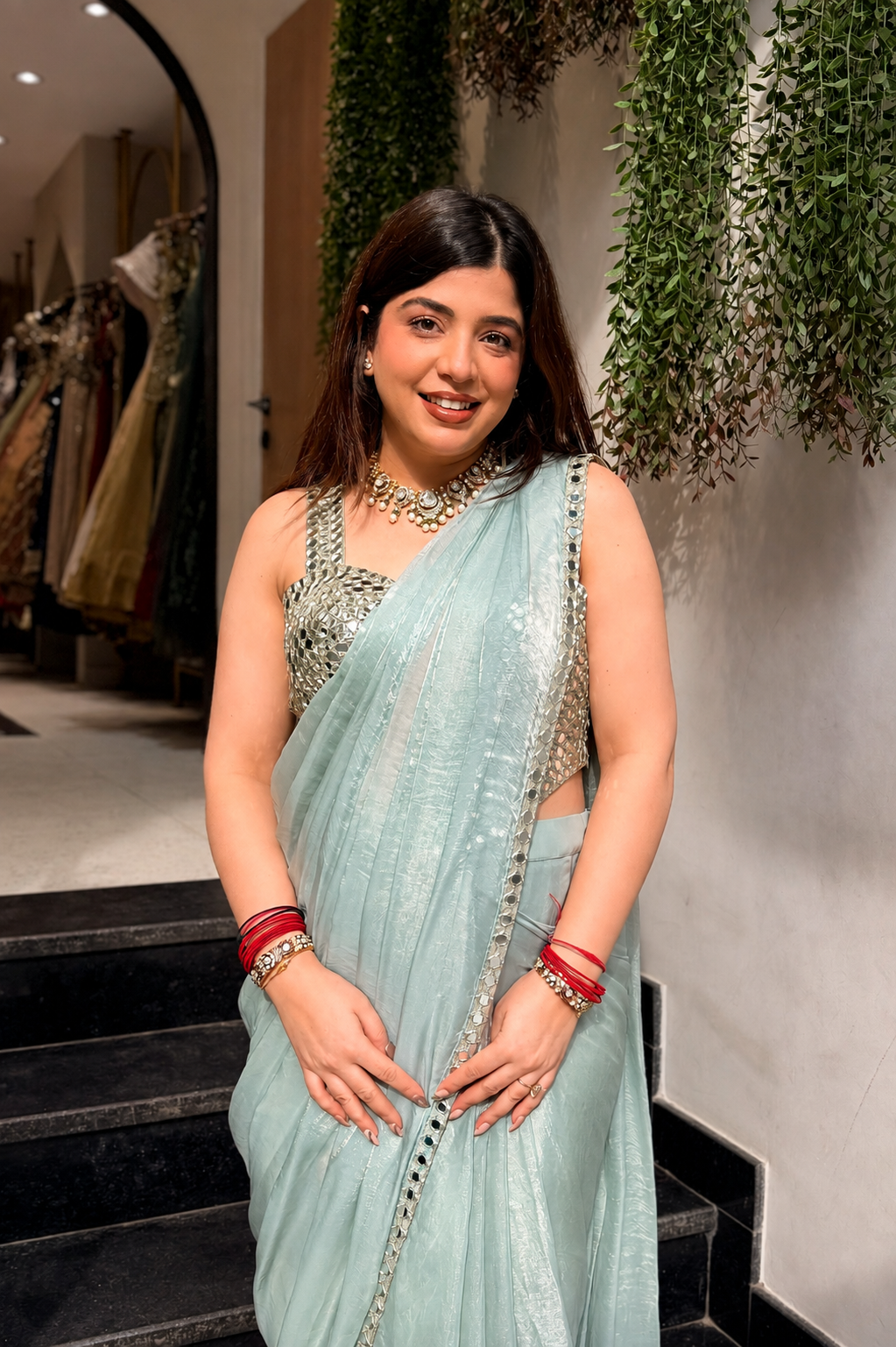 Ruvia Mirror Embroidered Drape Saree