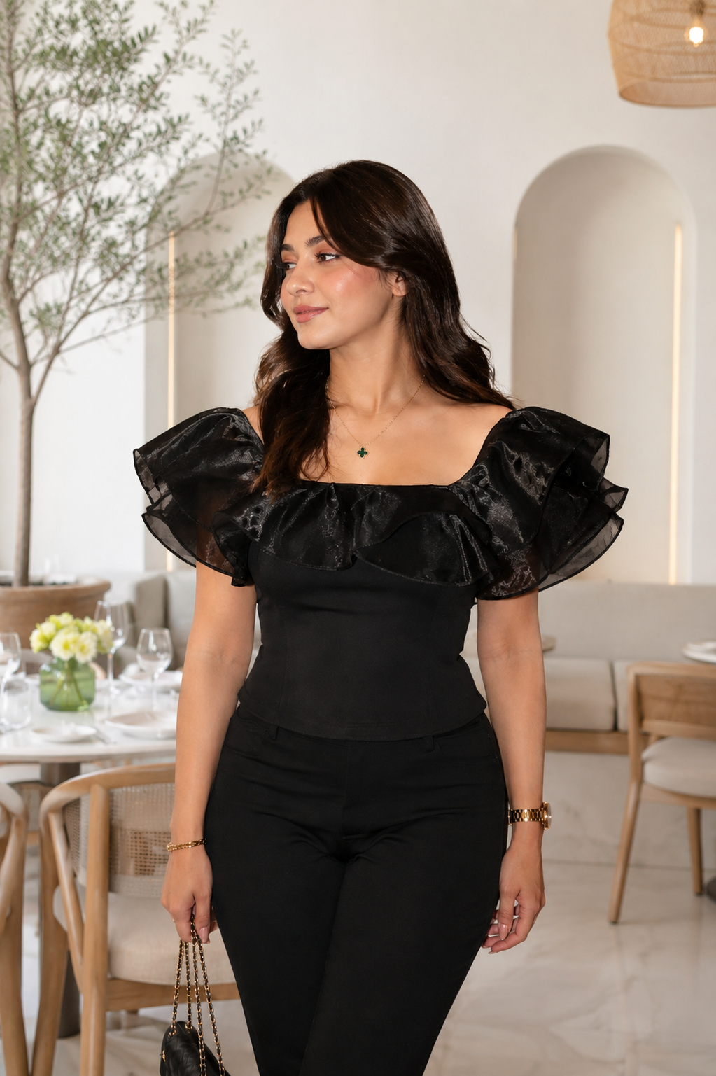 Twitty Black Ruffle Short Top