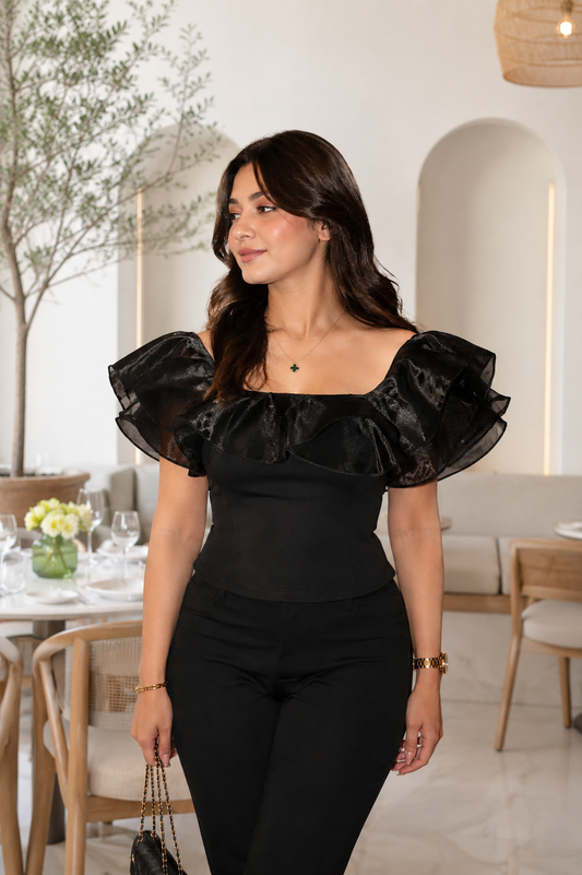 Twitty Black Ruffle Short Top