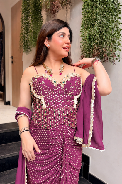 Yana Hand Embroidered Corset Drape Saree