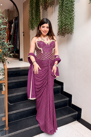 Yana Hand Embroidered Corset Drape Saree