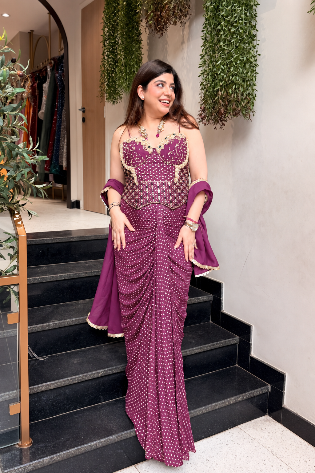 Yana Hand Embroidered Corset Drape Saree