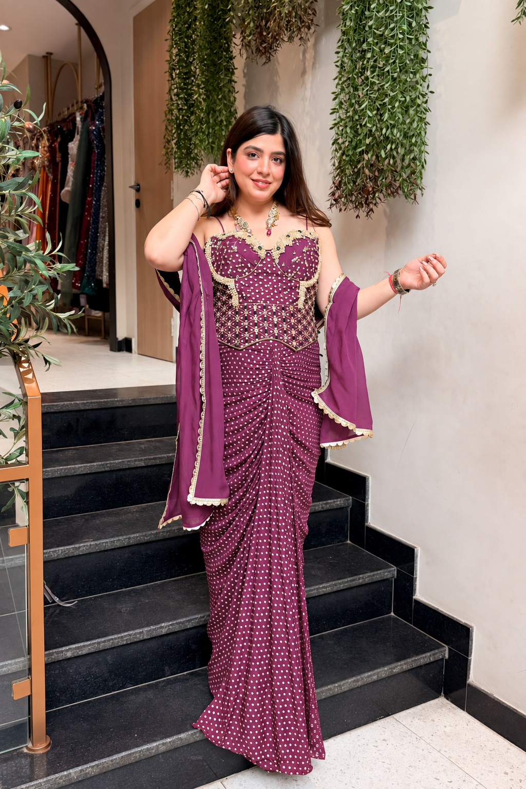 Yana Hand Embroidered Corset Drape Saree