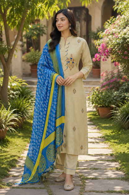 Ketvi Embroidered Kurta and Dupatta