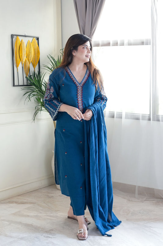 Neeya Blue Embroidered Suit Set