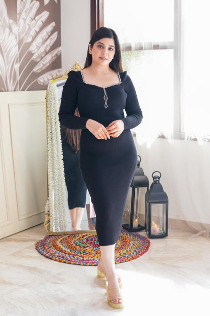 Bora Black Knitted Long Dress